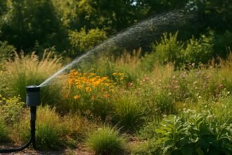 Intelligens öntözőrendszer virágzó kertben