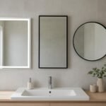 Modern fürdőszobai tükör LED világítással és kerettel