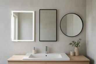 Modern fürdőszobai tükör LED világítással és kerettel