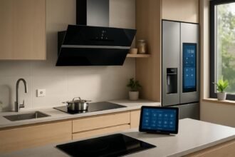 Modern konyha okoseszközökkel és fenntartható dizájnnal