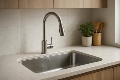 Modern konyhai csaptelep és elegáns mosogatótálca