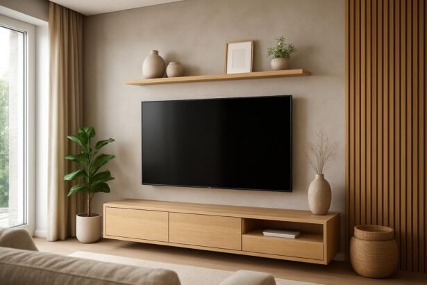 Modern TV fal harmonikus nappaliban, praktikus tárolással.