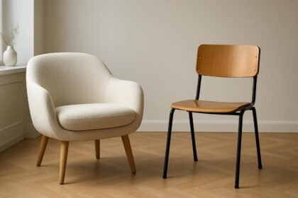 Modern design bútorok egy letisztult belső térben.