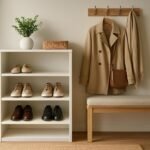 Rendezett előszoba cipőtárolóval és kabáttartóval