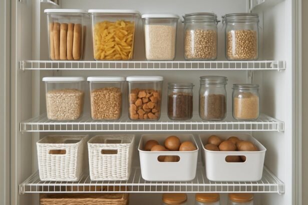 Rendezett kamra esztétikus tárolókkal és polcrendszerek