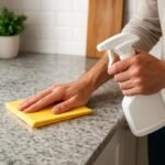 Konyhapult tisztítása spray-vel és szivaccsal