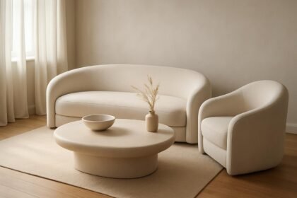 Ívelt formák és lágy vonalak nyugodt otthoni enteriőrben