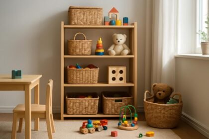 Rendezett gyerekszoba játéktárolási megoldásokkal