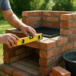 Kerti sütögető építése, szintmérő használat közben