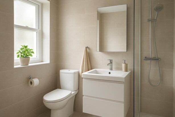 Modern kis fürdőszoba berendezés praktikus tárolással