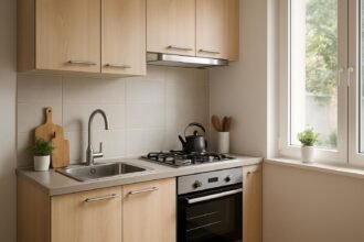 Modern egysoros konyhabútor praktikus elrendezésben