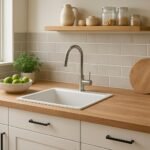 Konyhai pult moderne design, zöld almákkal és fűszernövényekkel