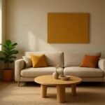 Minimalista nappali meleg színekkel és természetes anyagokkal