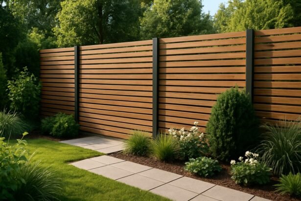 Modern fa kerítés intimebb kert stílusos öltöztetéssel