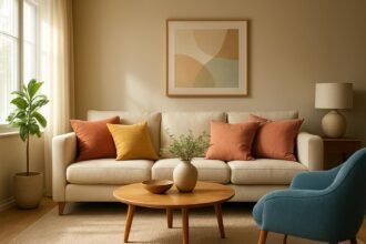 Modern nappali bútorok a 2024-es színtendenciák alapján.