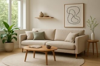 Modern nappali bútorok és növények a mentális egészségért