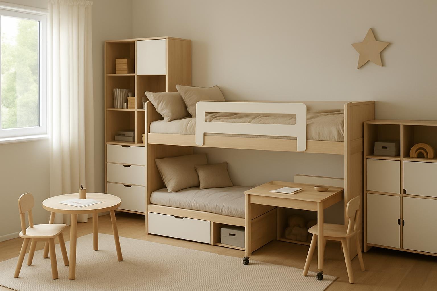 Modern gyerekszoba multifunkcionális bútorokkal 2026-ban