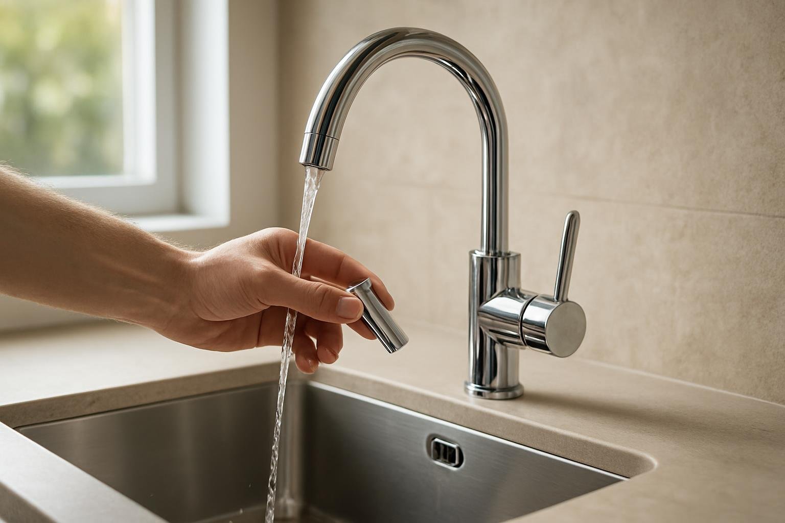 Modern csaptelep használata konyhában vízfogyasztás szempontjából.