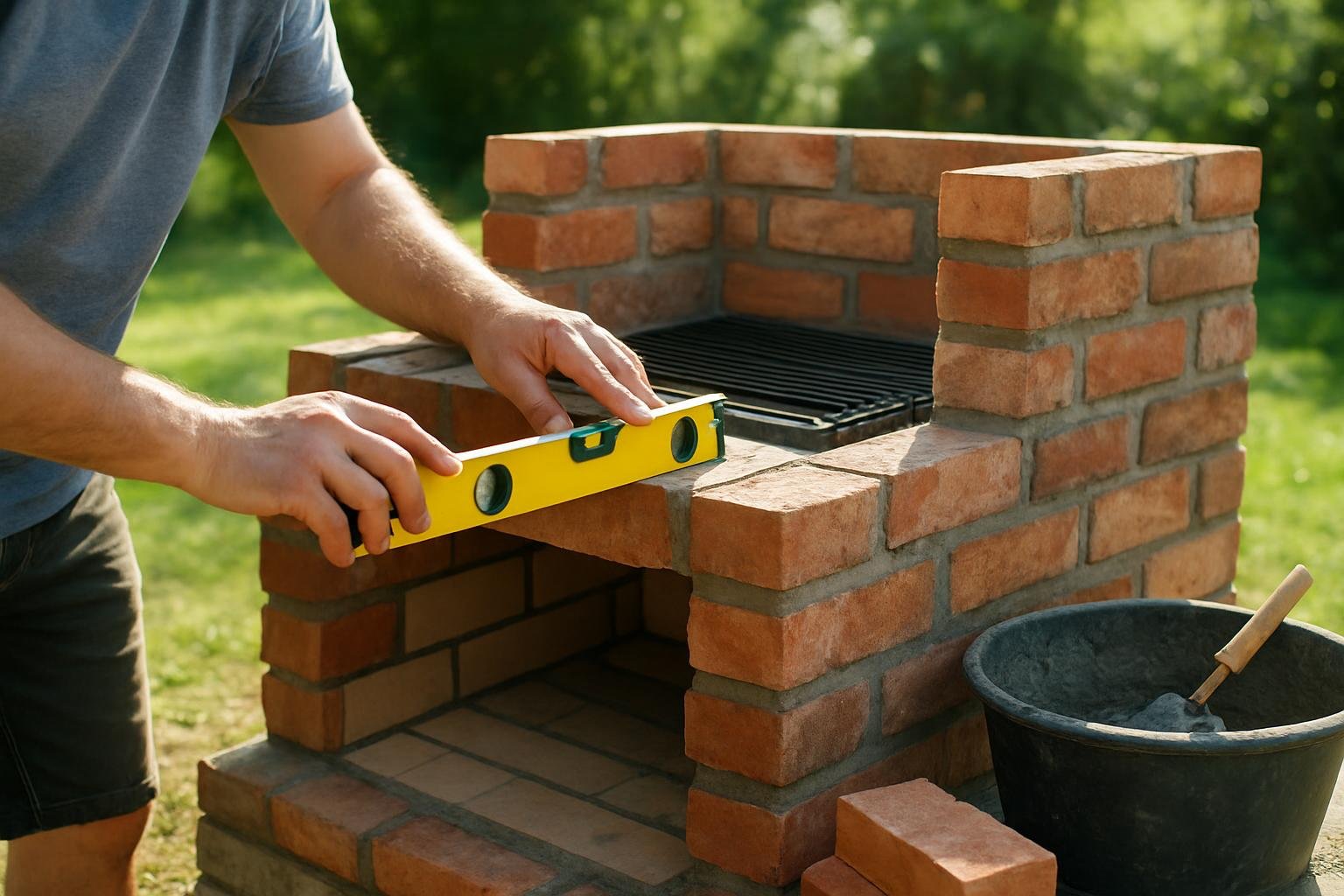 Kerti sütögető építése, szintmérő használat közben