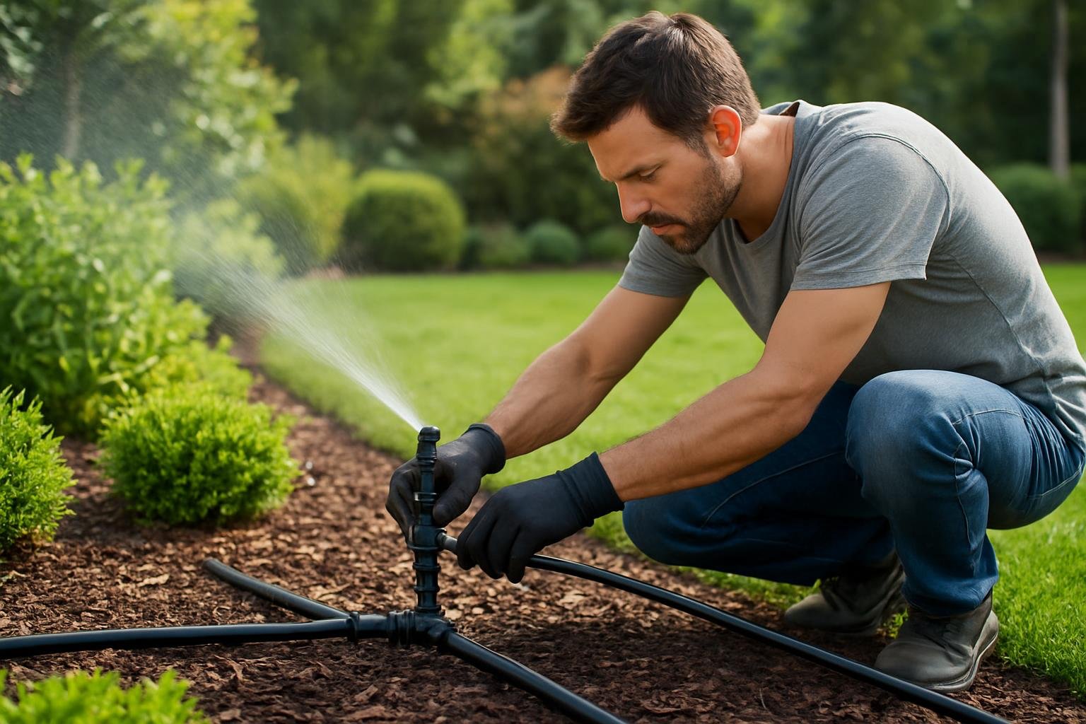 Kertész automata öntözőrendszert telepít a kertben